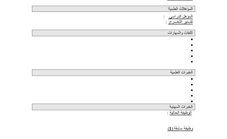 نموذج سيرة ذاتية بالعربي جاهز