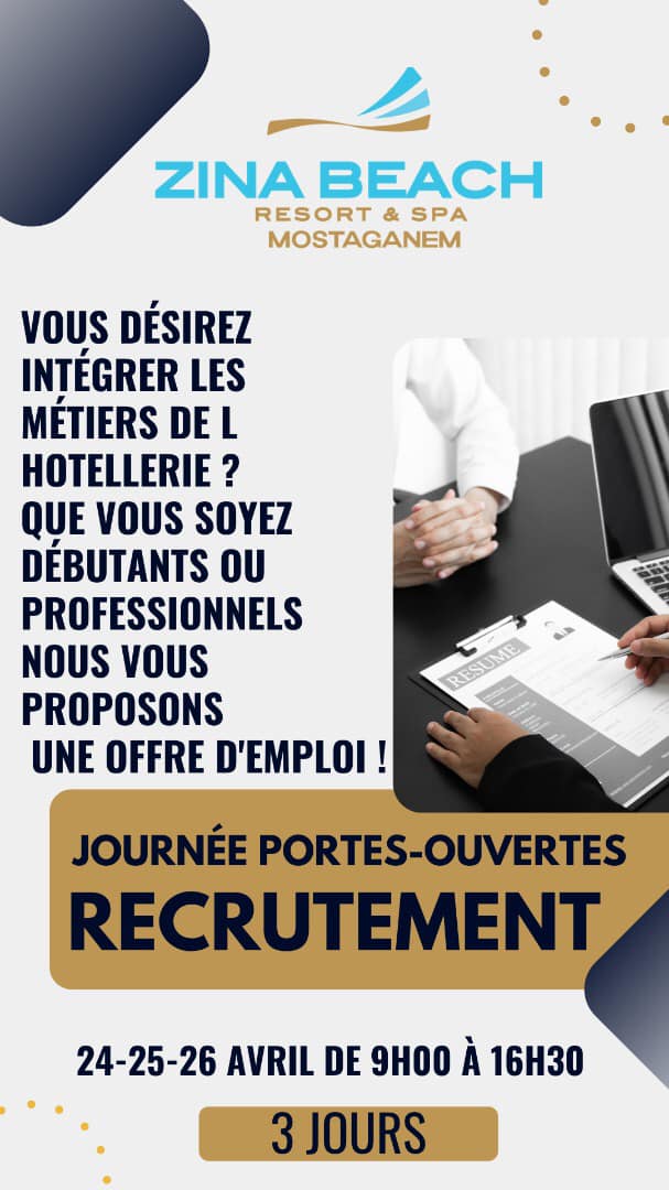 شركة ZINA BEACH RESORT & SPA Mostaganem تحتاج لعمال بمستغانم