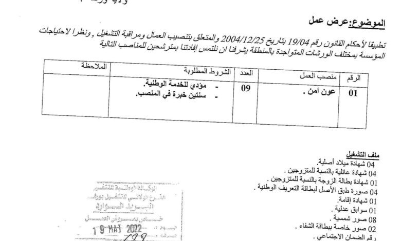 عرض عمل بشركة SPA BAYAT CATRING