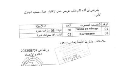 عرض عمل بشركة ETS ZOUAOUID