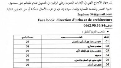 مديرية التعمير والهندسة المعمارية ان قزام تعلن عن توفر مناصب عن طريق التحويل