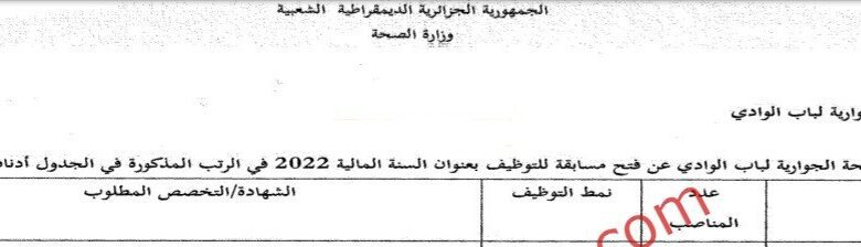 اعلان مسابقة توظيف بالمؤسسة العمومية للصحة الجوارية باب الوادي