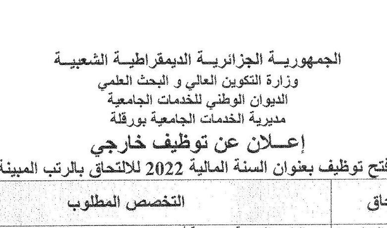 اعلان توظيف بالمديرية الخدمات الجامعية ورقلة