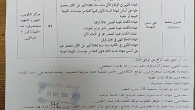 اعلان توظيف بمركز التكوين المهني والتمهين سنحضري عبد الحفيظ ذكور أم البواقي