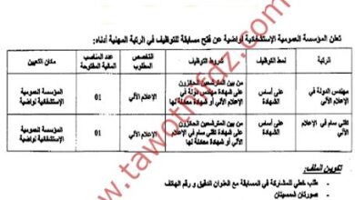 اعلان توظيف بالمؤسسة العمومية الاستشفائية واضية ولاية تيزي وزو