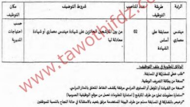 اعلان توظيف بمديرية التجهيزات العمومية لولاية قالمة