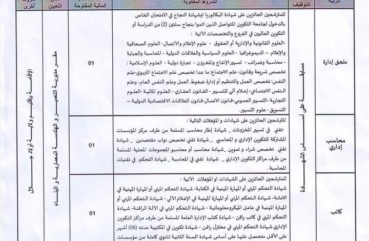 اعلان توظيف بمديرية التعمير والبناء لولاية أولاد جلال
