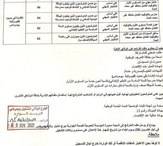 اعلان توظيف بالمؤسسة العمومية للصحة الجوارية ببرج منايل