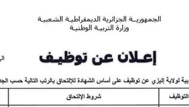 اعلان توظيف بمديرية التربية لولاية اليزي 11 منصب اداري