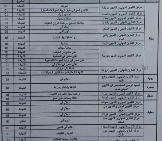 اعلان توظيف بوزارة التكوين المهني والتمهين بولايات الشرق والوسط