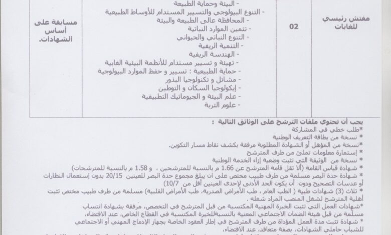 اعلان توظيف بالحظيرة الوطنية للشريعة البليدة