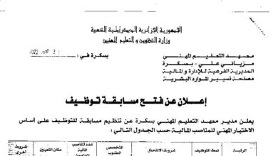 اعلان توظيف بالمعهد التعليم المهني مزياني علي بسكرة