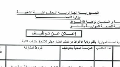 إعلان توظيف بمؤسسة العمومية للصحة الجوارية بآفلو الأغواط
