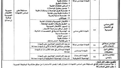 اعلان توظيف بمديرية الأشغال العمومية لولاية ان صالح