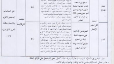 اعلان توظيف بمديرية الادارة المحلية لولاية بسكرة