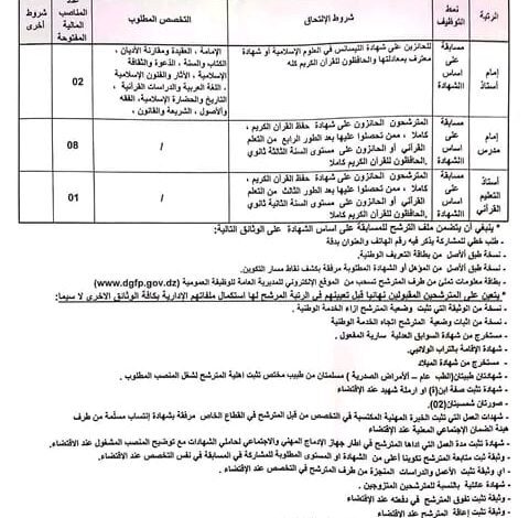 اعلان توظيف بمديرية الشؤون الدينية والأوقاف لولاية المسيلة