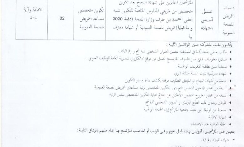 اعلان توظيف بالمؤسسة الاستشفائية المتخصصة في الأمراض العقلية المعذر باتنة