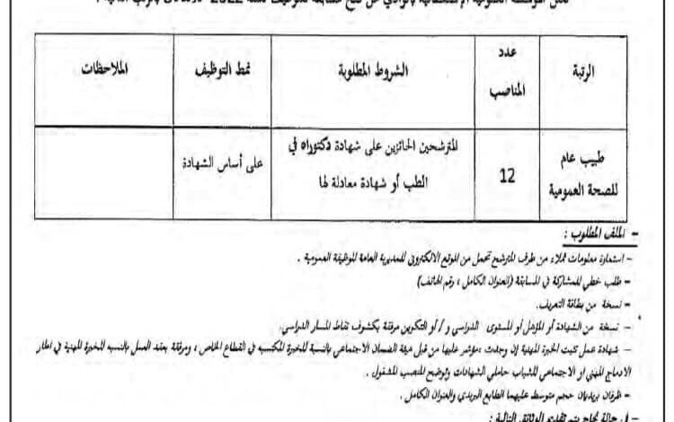 اعلان توظيف بالمؤسسة العمومية الاستشفائية الوادي