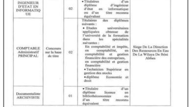 اعلان توظيف بمديرية الموارد المائية لولاية بني عباس