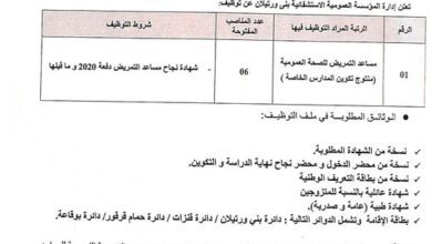 اعلان توظيف بالمؤسسة العمومية الاستشفائية بني ورثلان سطيف