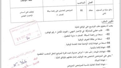 اعلان توظيف بلدية حمام بن صالح ولاية الطارف