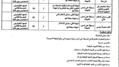 اعلان توظيف المعهد التكنولوجي المتوسط الفلاحي المتخصص بعين طاية ولاية الجزائر العاصمة