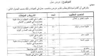 عرض عمل بمصحة هيدوب في مجال الطبي والاداري 13 منصب