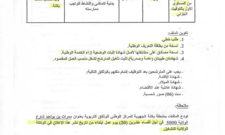 اعلان توظيف بالمركز الوطني للوثائق التربوية باتنة