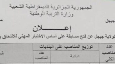 اعلان توظيف بمديرية التربية لولاية جيجل 40 منصب