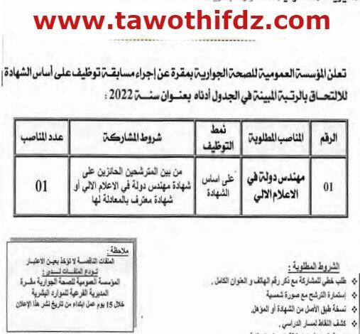 اعلان توظيف بالمؤسسة العمومية للصحة الجوارية مقرة المسيلة