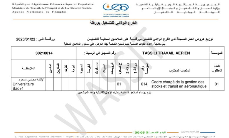 عرض عمل بطاسيلي للعمل الجوي TASSILI