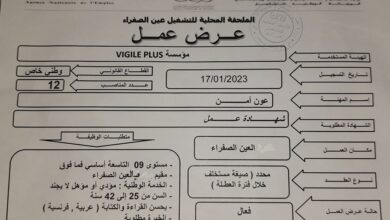 عرض عمل بالمؤسسة فيجيل بليس (VIGILE PLUS)