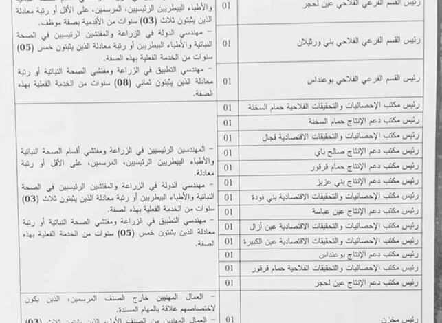 فتح باب الترشح لشغل المناصب العليا بمديرية المصالح الفلاحية سطيف 18 منصب