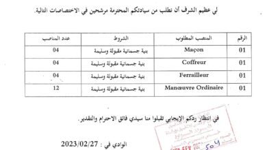 عرض عمل بشركة EURL BIALCO في مجال البناء 36 منصب