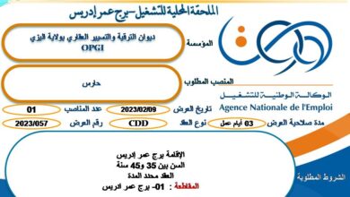 عرض عمل بديوان الترقية والتسيير العقاري اليزي OPEGI