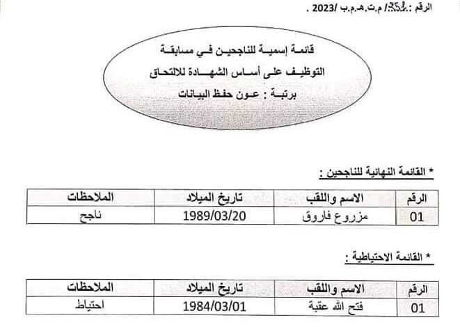 اعلان عن نتائج بمديرية التعمير والهندسة المعمارية والبناء لولاية أولاد جلال