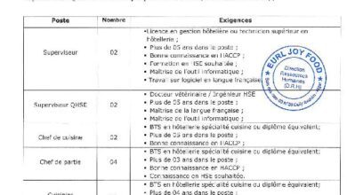 عرض عمل بشركة جوي فود حاسي مسعود في مختلف التخصصات الفندقية 100 منصب