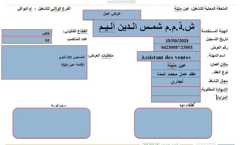 عرض عمل بشركة شمس الدين أليم عين المليلة