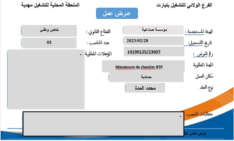 عرض عمل بمؤسسة صناعية بولاية تيارت