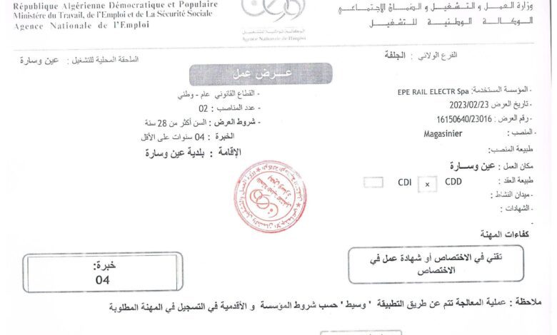 عروض عمل بمؤسسات خاصة وسارة والجلفة 32 منصب