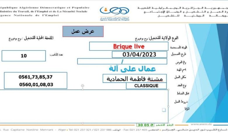 عروض عمل بمؤسسات اقتصادية وخاصة بالبرج بوعريريج