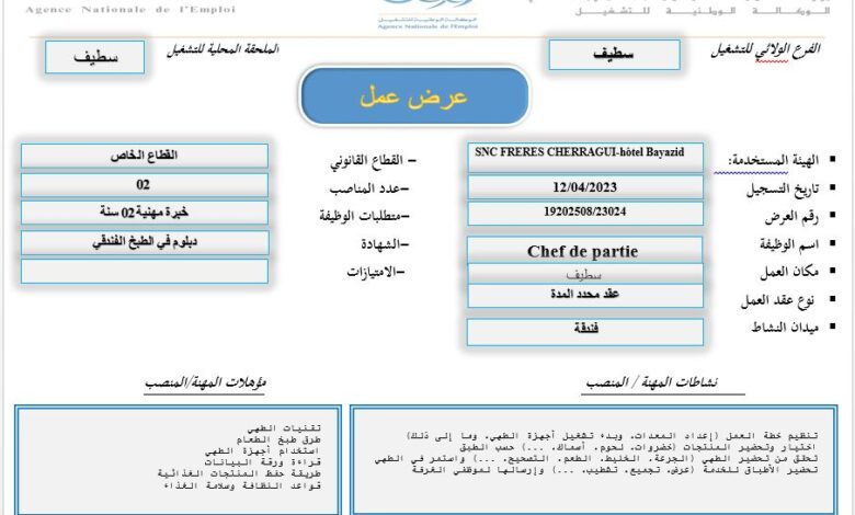 عرض عمل بفندق بولاية سطيف