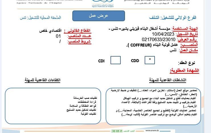 عروض عمل بوكالة التشغيل الشلف