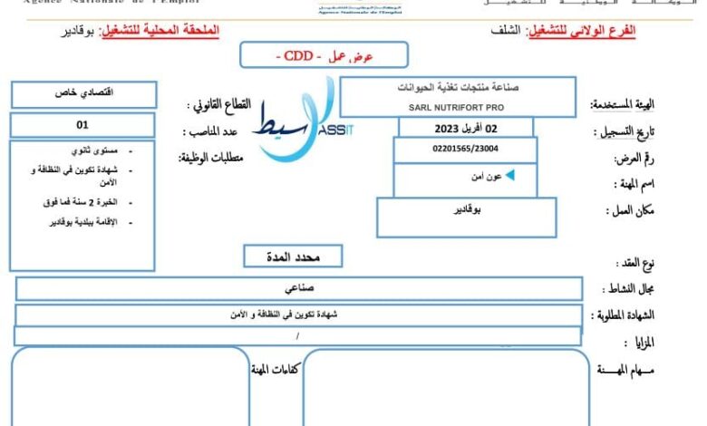 عروض عمل بوكالة التشغيل الشلف