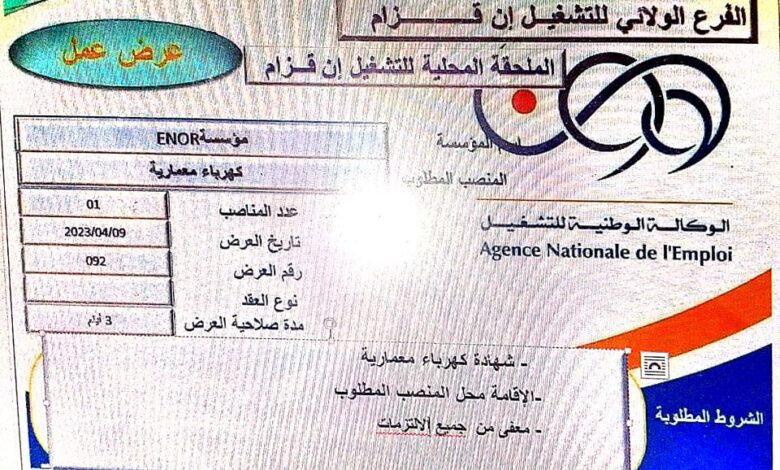 عرض عمل بمؤسسة ENOR عين قزام