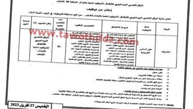 اعلان توظيف بالمركز النفسي البيداغوجي للأطفال المعوقين ذهنيا بالشلف