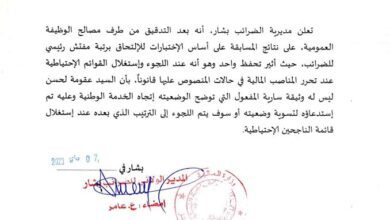 قائمة الناجحين في مسابقة مفتش رئيسي للضرائب ولاية بشار