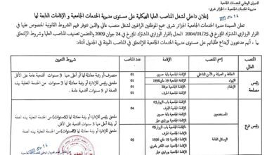 اعلان لشغل ممناصب العليا في مديرية الخدمات الجامعية الجزائر والوادي ومديرية التكوين المهني قالمة