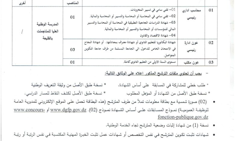 اعلان مسابقة توظيف بالمدرسة الوطنية العليا للمناجمنت