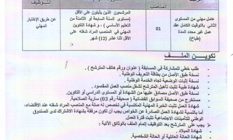 اعلان توظيف ببلدية تمقرة ولاية بجاية